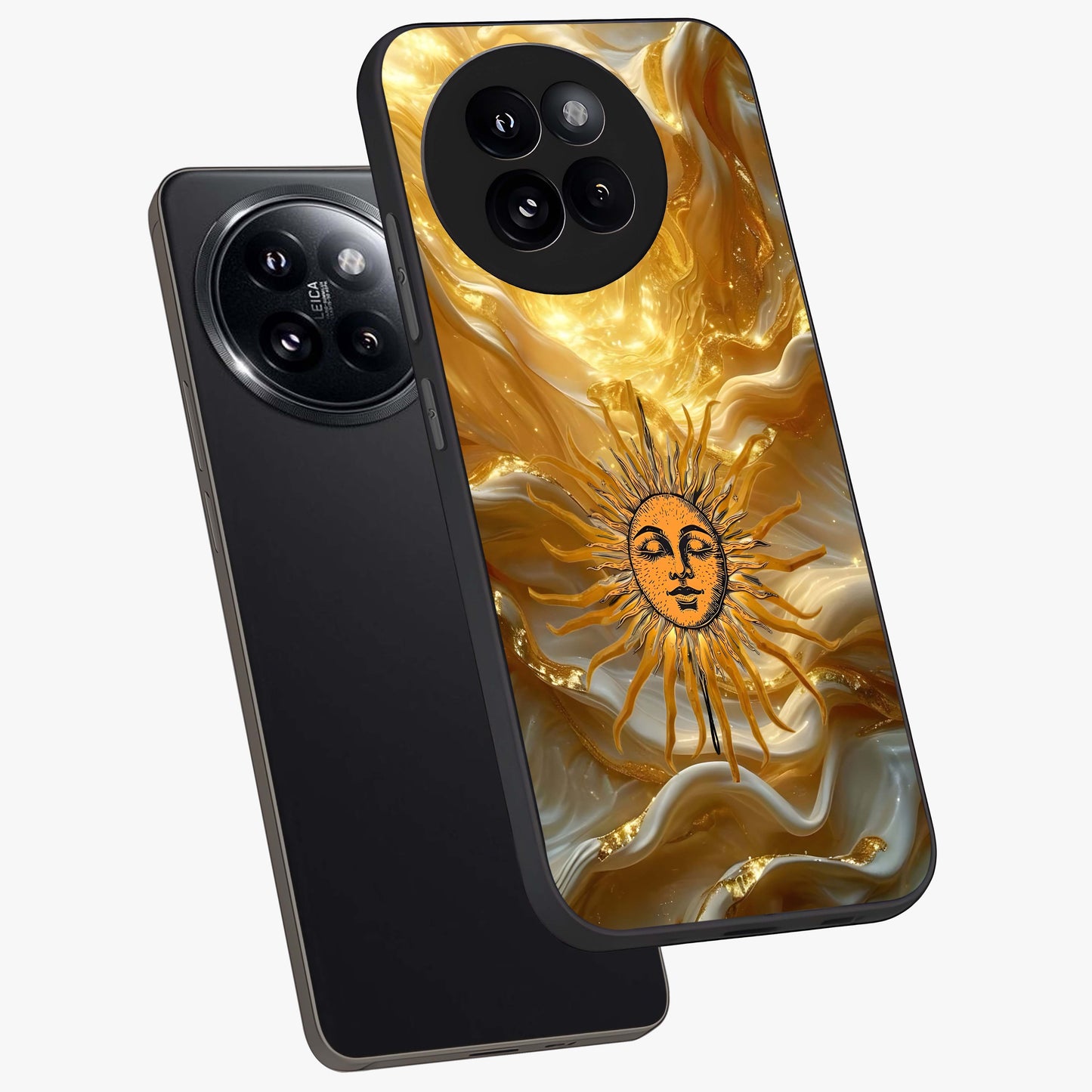 Eternal Golden Glow Glass Case displayed in angled mockup highlighting glowing golden aesthetic design with elegant style.