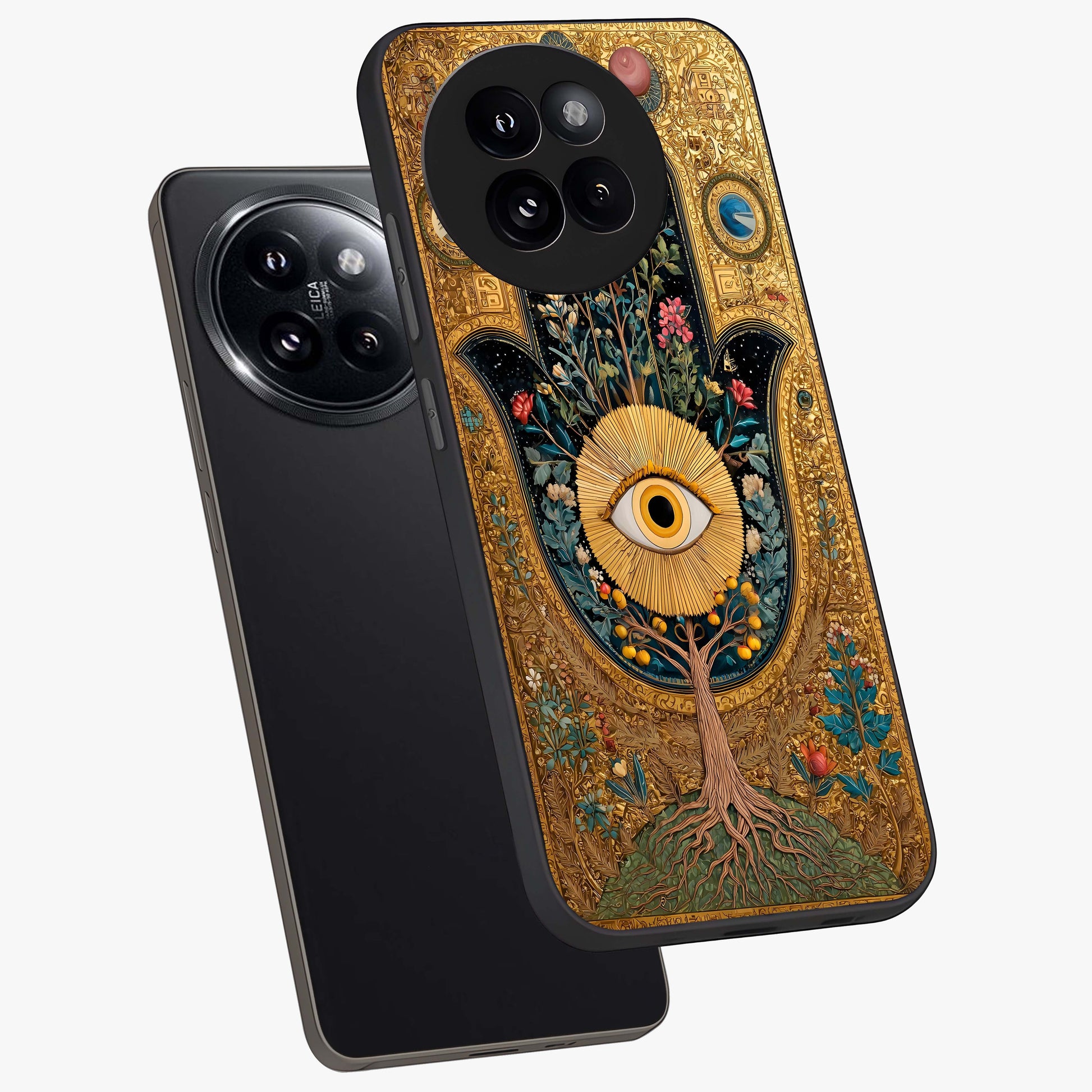 Ethereal Evil Eye Glass Case displayed in angled mockup highlighting protective evil eye symbol with spiritual aesthetic design.