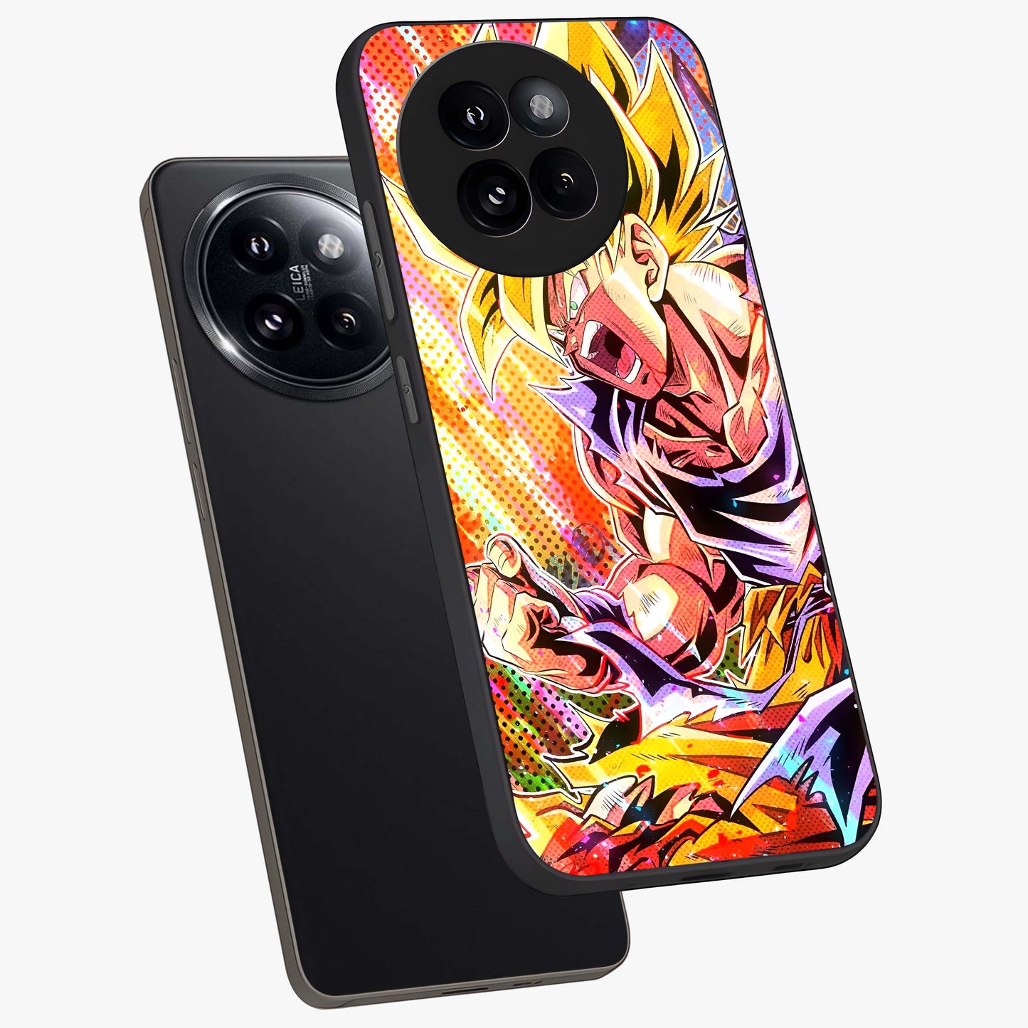 Firing Goku Glass Case displayed in angled mockup highlighting dynamic anime character design with action aesthetic.