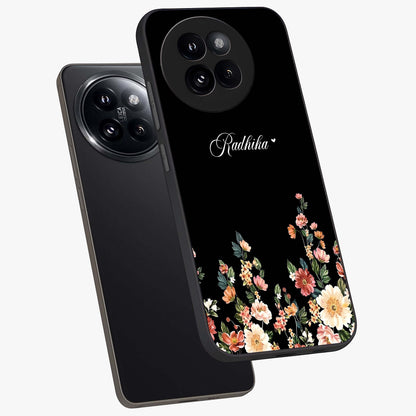 Floral Design With a Custom Personalized Name Glass Case displayed in angled mockup highlighting elegant floral pattern with custom name feature.