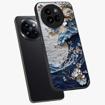Floral Wave Origami Glass Case displayed in angled mockup highlighting geometric origami flower design with modern aesthetic style.
