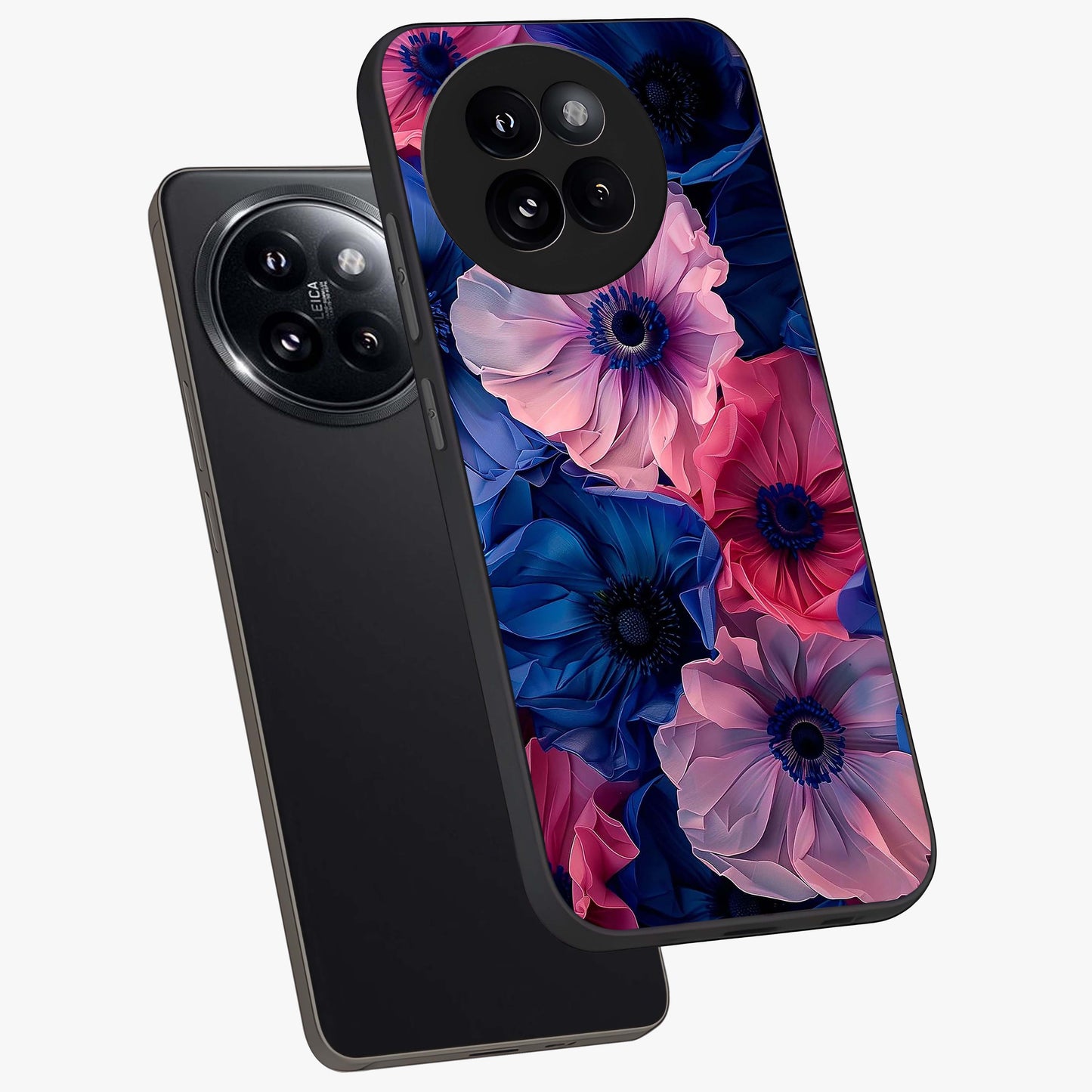 Flower Paper Art Pattern Glass Case displayed in angled mockup highlighting layered paper flower design with artistic aesthetic.