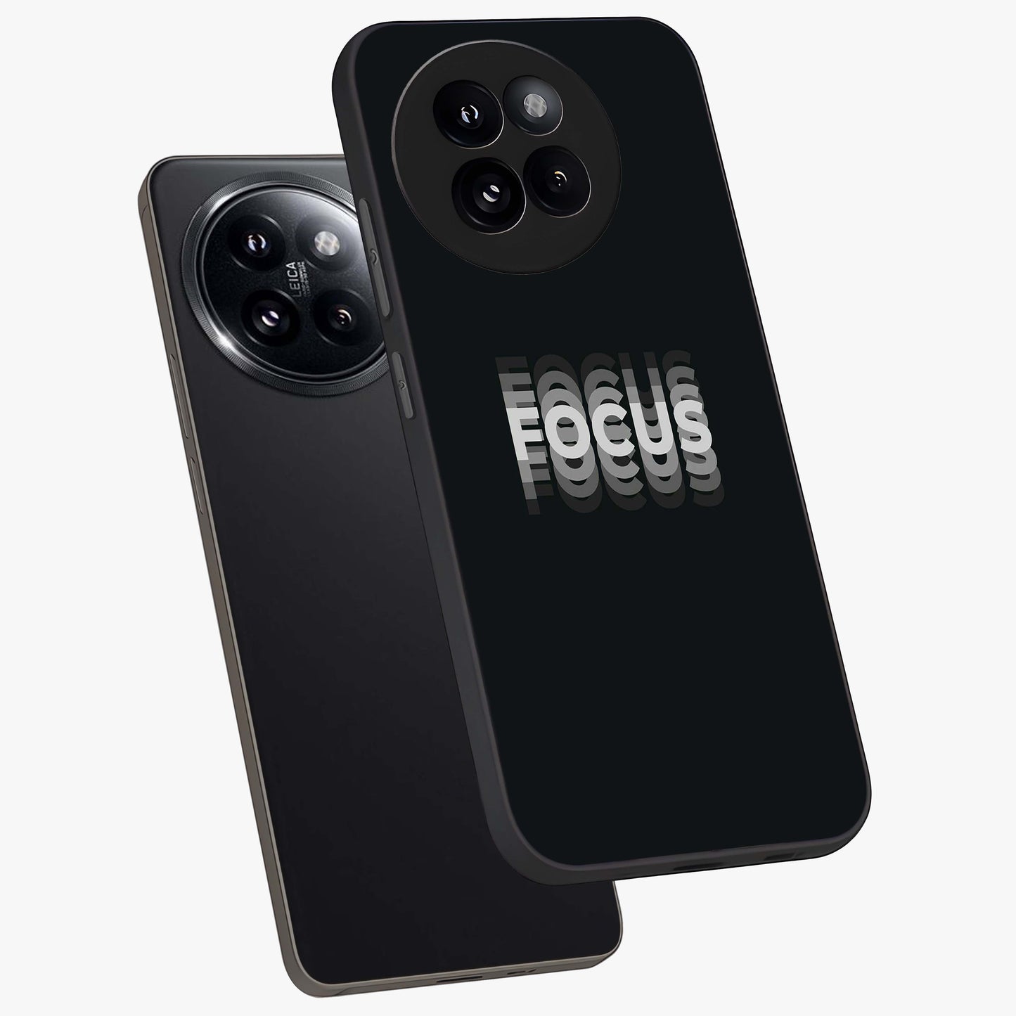 Focus Mode On Glass Case displayed in angled mockup highlighting clean minimal text artwork with modern aesthetic style.