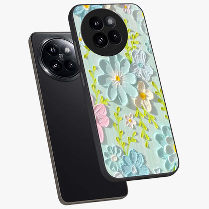 Frosted Petal Garden Glass Case displayed in angled mockup highlighting delicate flower petal design with calm garden aesthetic.