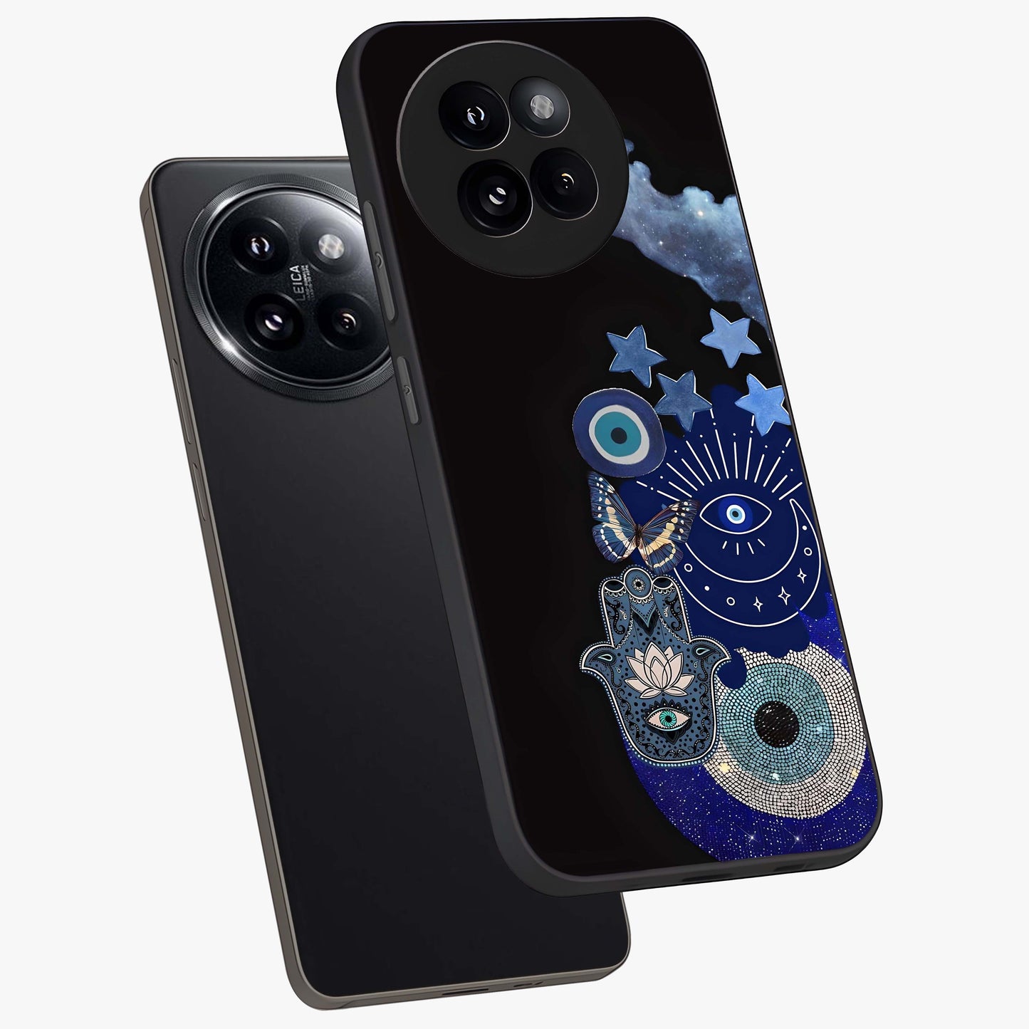 Galactic Charm Cluster Glass Case displayed in angled mockup highlighting luminous galaxy inspired design with dreamy aesthetic.