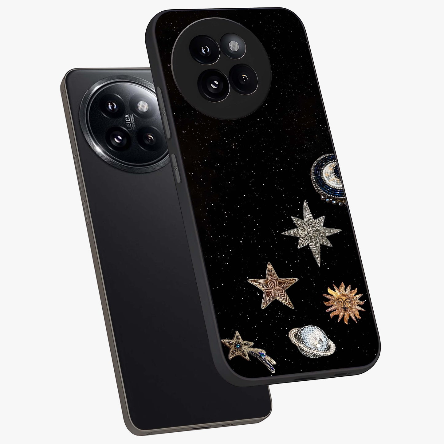 Galactic Charm Glow Glass Case displayed in angled mockup highlighting luminous galaxy inspired design with dreamy aesthetic.