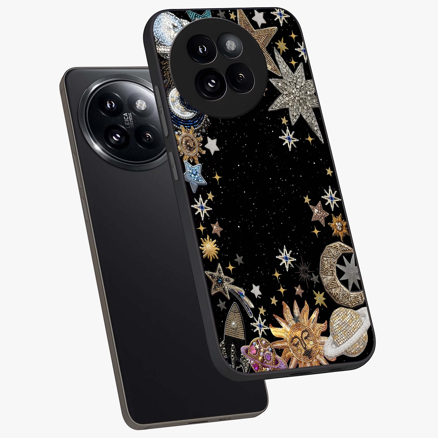 Galactic Jewel Stars Glass Case displayed in angled mockup highlighting shining celestial star design with cosmic aesthetic style.