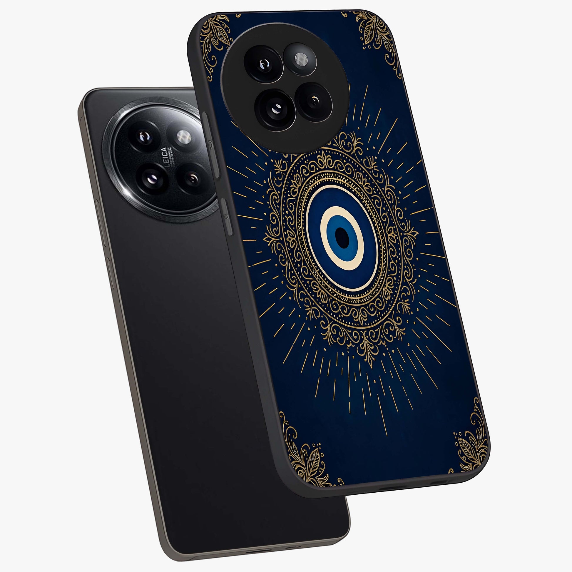 Golden Celestial Charm Glass Case displayed in angled mockup highlighting sparkling cosmic charm design with celestial aesthetic.