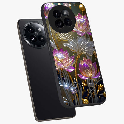 Golden Floral Majesty Glass Case displayed in angled mockup highlighting elegant flower design with royal golden aesthetic.