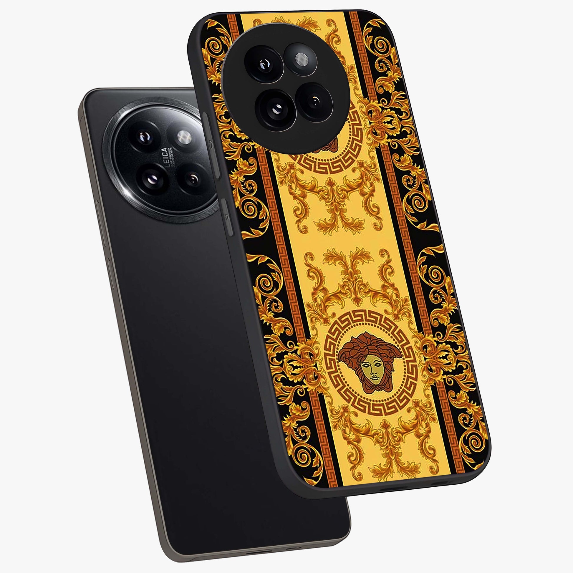 Golden Lotus Glow Glass Case displayed in angled mockup highlighting radiant lotus illustration with spiritual aesthetic.