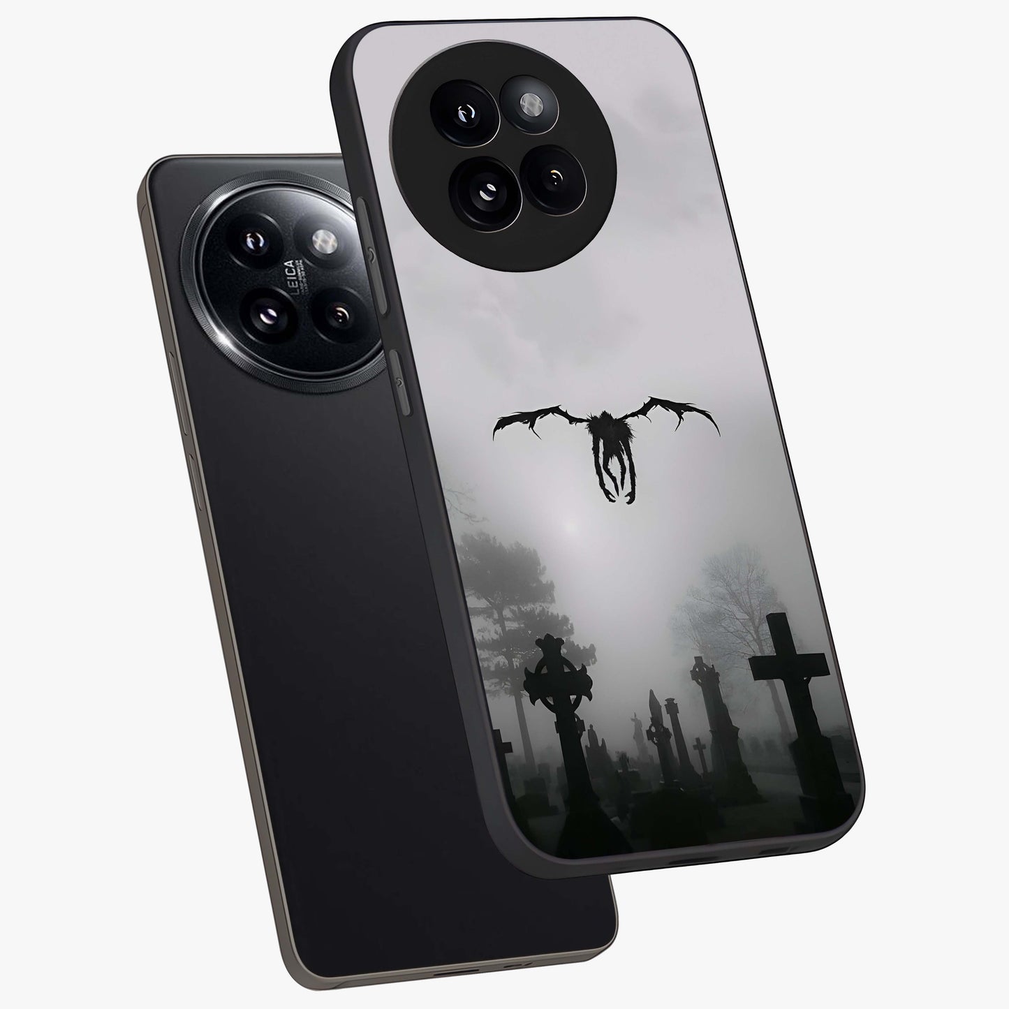 Graveyard Shadow Descent Glass Case displayed in angled mockup highlighting eerie shadow illustration with gothic aesthetic.