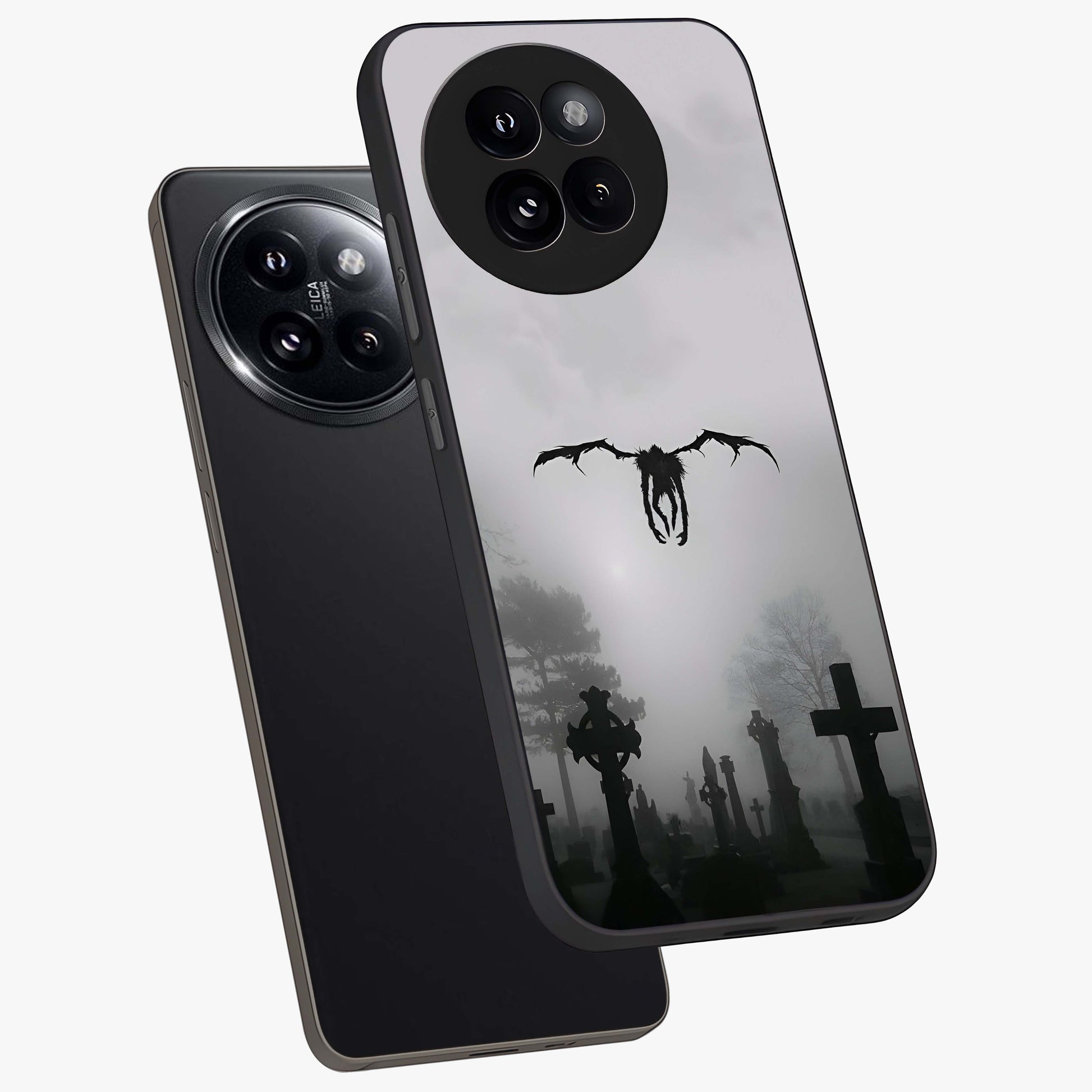 Graveyard Shadow Descent Glass Case displayed in angled mockup highlighting eerie shadow illustration with gothic aesthetic.