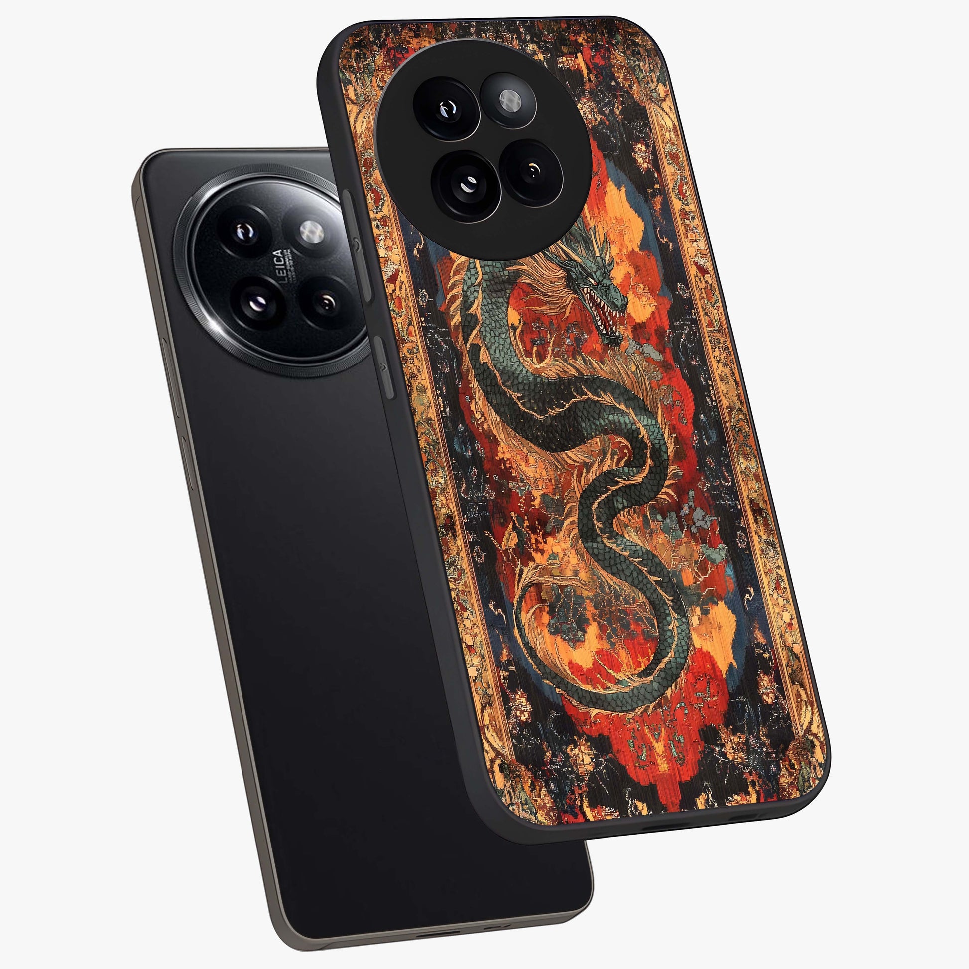 Inferno Dragon Soul Glass Case displayed in angled mockup highlighting powerful dragon illustration with inferno aesthetic.
