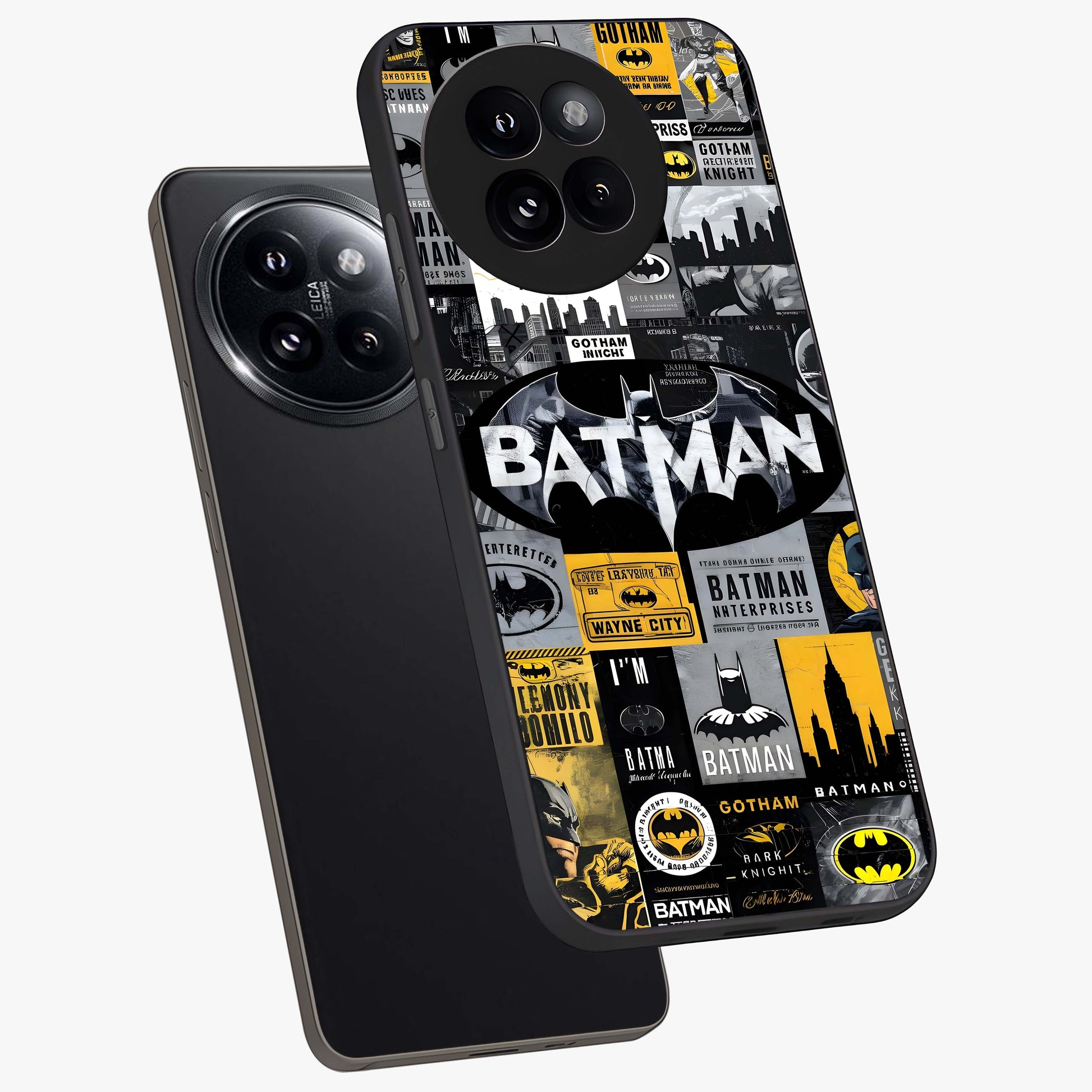 Knight Gotham Rise Glass Case displayed in angled mockup highlighting powerful knight silhouette design with dramatic aesthetic.