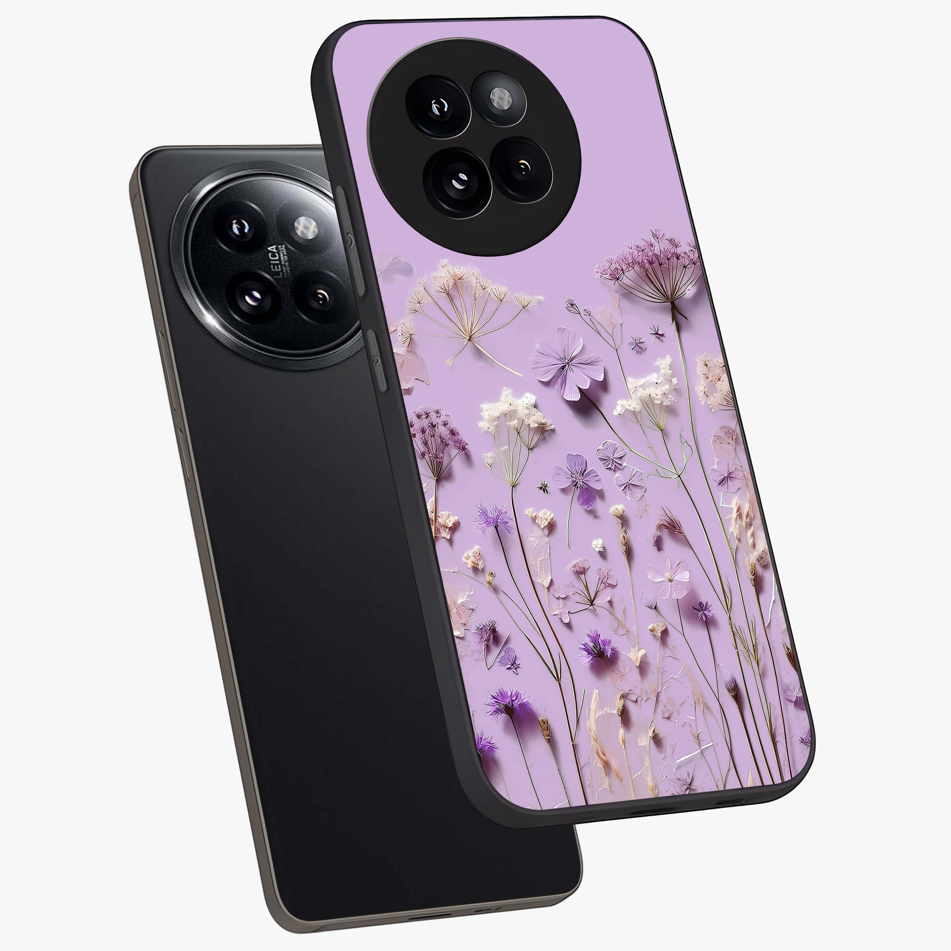 Lavender Blossom Dream Glass Case displayed in angled mockup highlighting dreamy lavender flower design with calming aesthetic style.