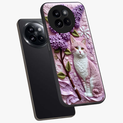 Lavender Cat Whimsy Glass Case displayed in angled mockup highlighting playful feline illustration with pastel lavender aesthetic.