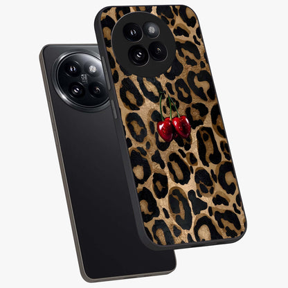 Leopard Wild Cherry Glass Case displayed in angled mockup highlighting bold animal print design with playful cherry aesthetic.