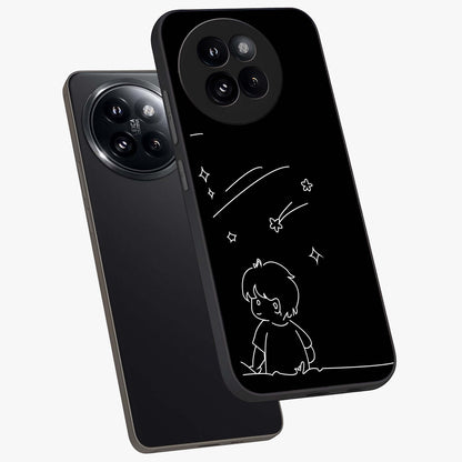 Line Art Boy With Shooting Stars Glass Case displayed in angled mockup highlighting elegant line art design with dreamy star aesthetic.