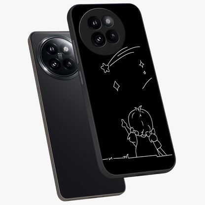 Line Art Girl With Shooting Stars Glass Case displayed in angled mockup highlighting elegant line art design with dreamy star aesthetic.