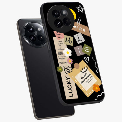 Lucky Aesthetic Collage Glass Case displayed in angled mockup highlighting stylish collage pattern with modern aesthetic vibe.