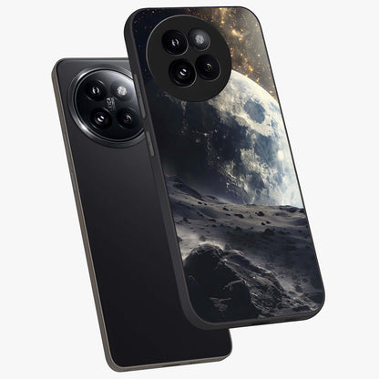 Lunar Horizon Glow Glass Case displayed in angled mockup highlighting celestial moon design with dreamy night aesthetic.