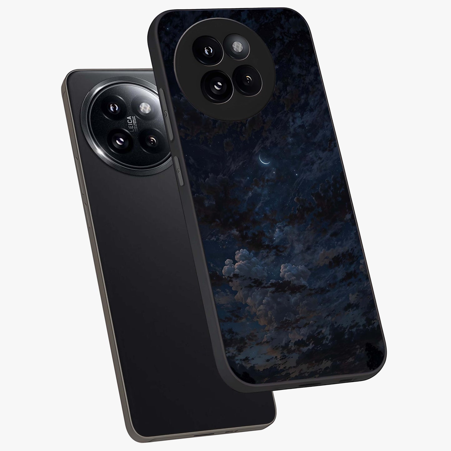 Lunar Veil Silence Glass Case displayed in angled mockup highlighting soft lunar design with peaceful celestial aesthetic.