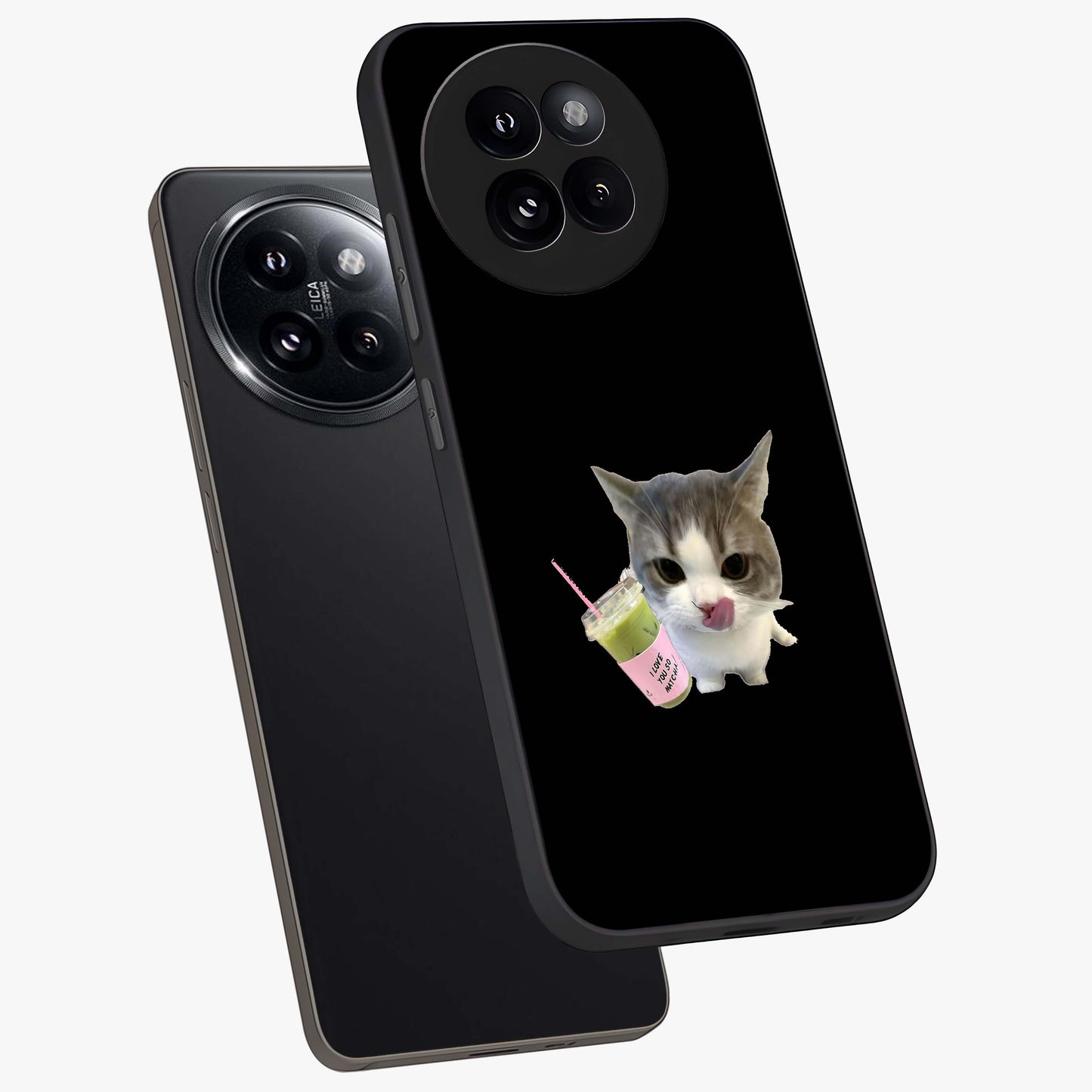 Matcha Cat Style Glass Case displayed in angled mockup highlighting playful feline design with pastel matcha aesthetic.