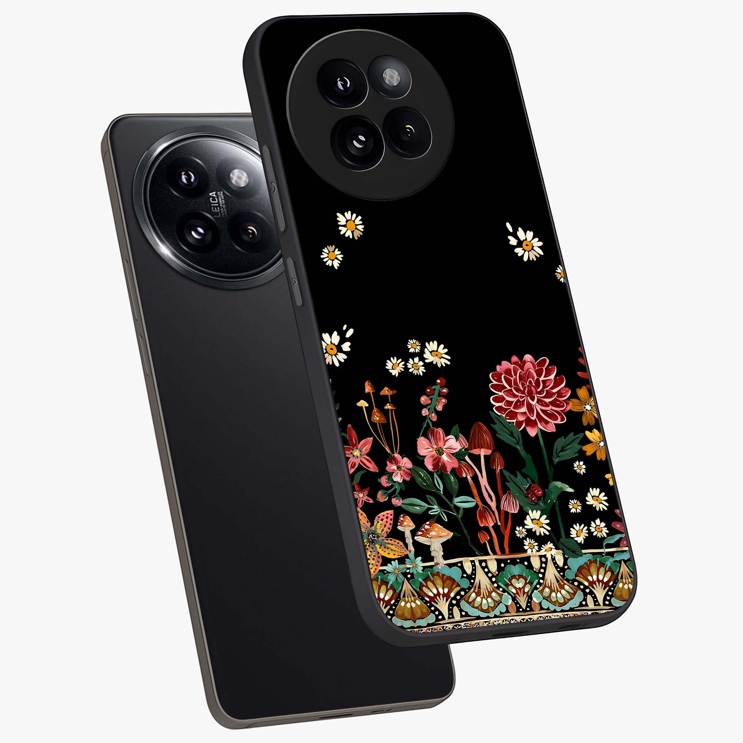 Midnight Bloom Pattern Glass Case displayed in angled mockup highlighting elegant flower design with midnight aesthetic style.