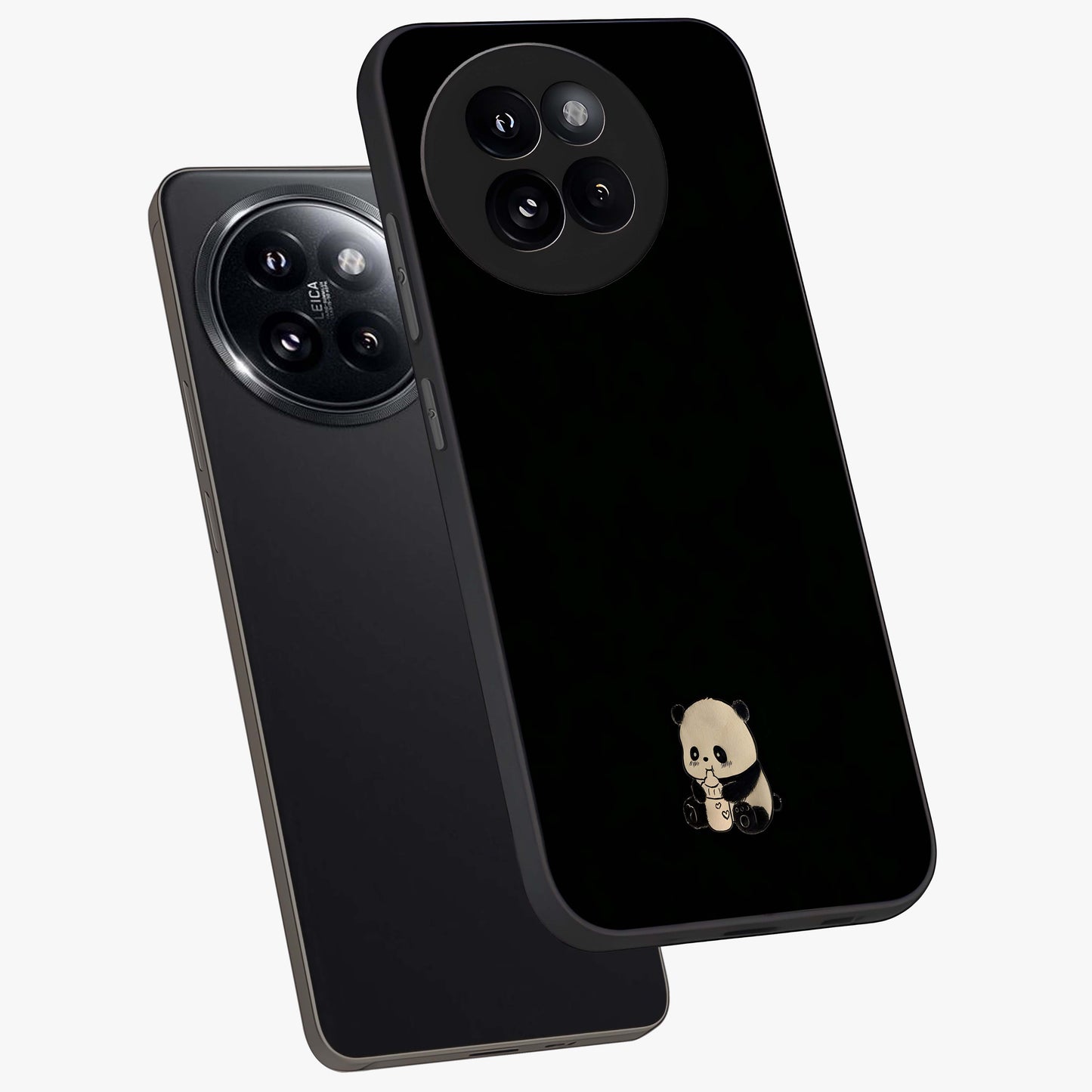 Midnight Panda Love Glass Case displayed in angled mockup highlighting adorable panda illustration with midnight aesthetic.