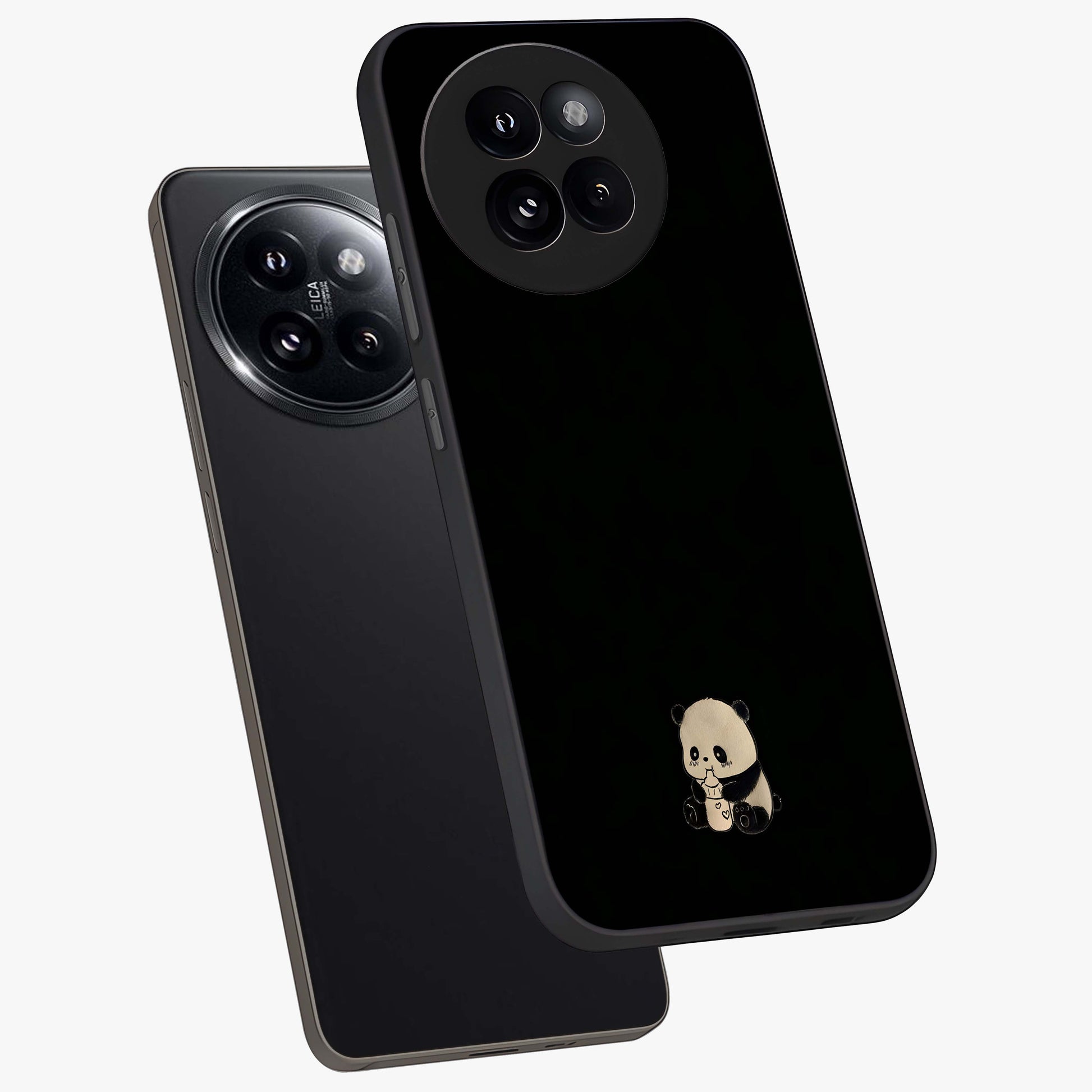 Midnight Panda Love Glass Case displayed in angled mockup highlighting adorable panda illustration with midnight aesthetic.