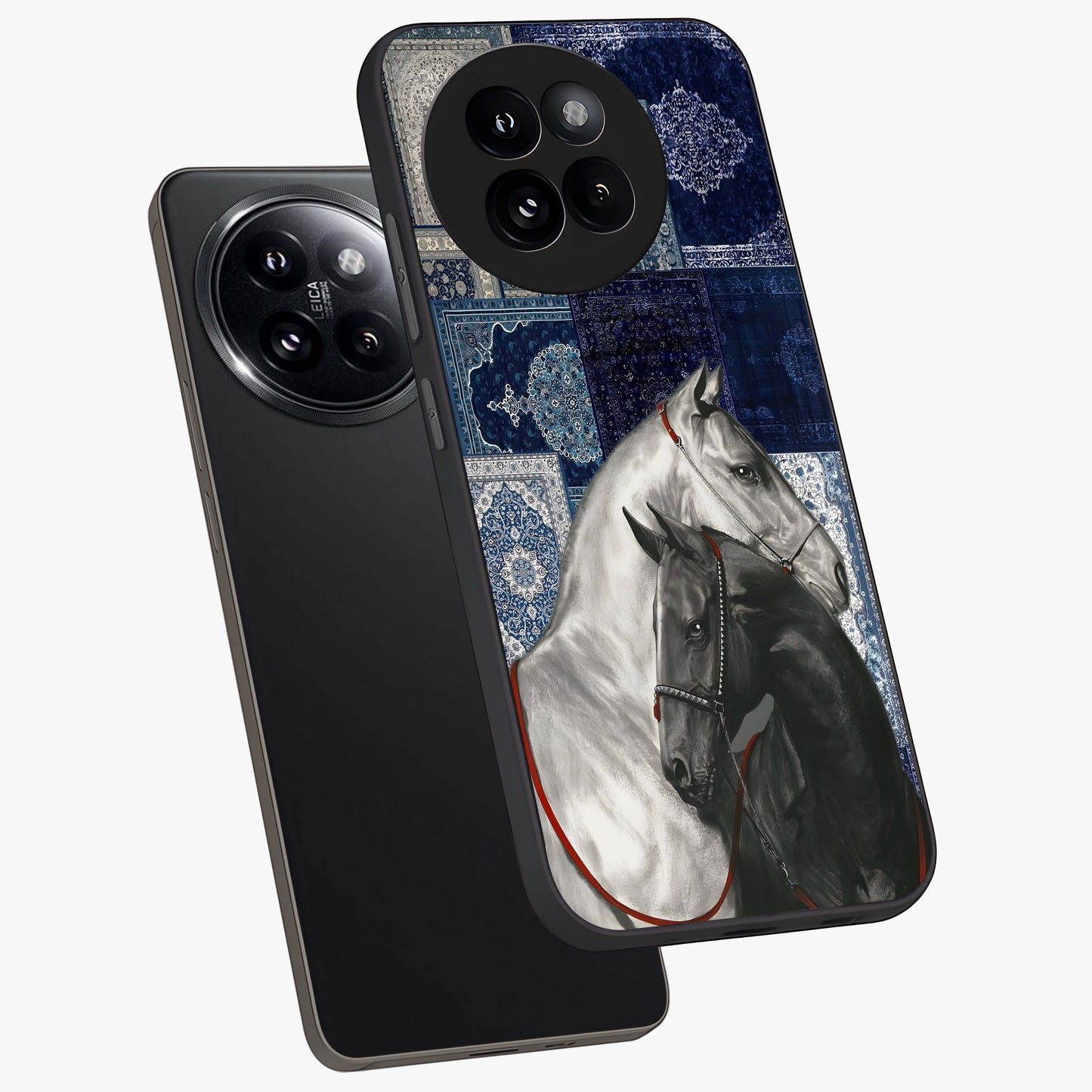 Midnight Stallion Blues Glass Case displayed in angled mockup highlighting powerful stallion illustration with deep midnight tones.