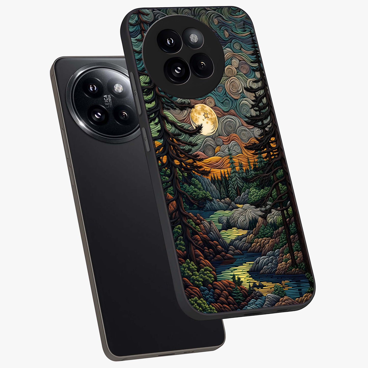 Moonlight Forest Dream Glass Case displayed in angled mockup highlighting dreamy forest design with glowing moon aesthetic.