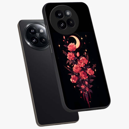 Moonlit Floral Elegance Glass Case displayed in angled mockup highlighting graceful flower design with soft moonlight aesthetic.