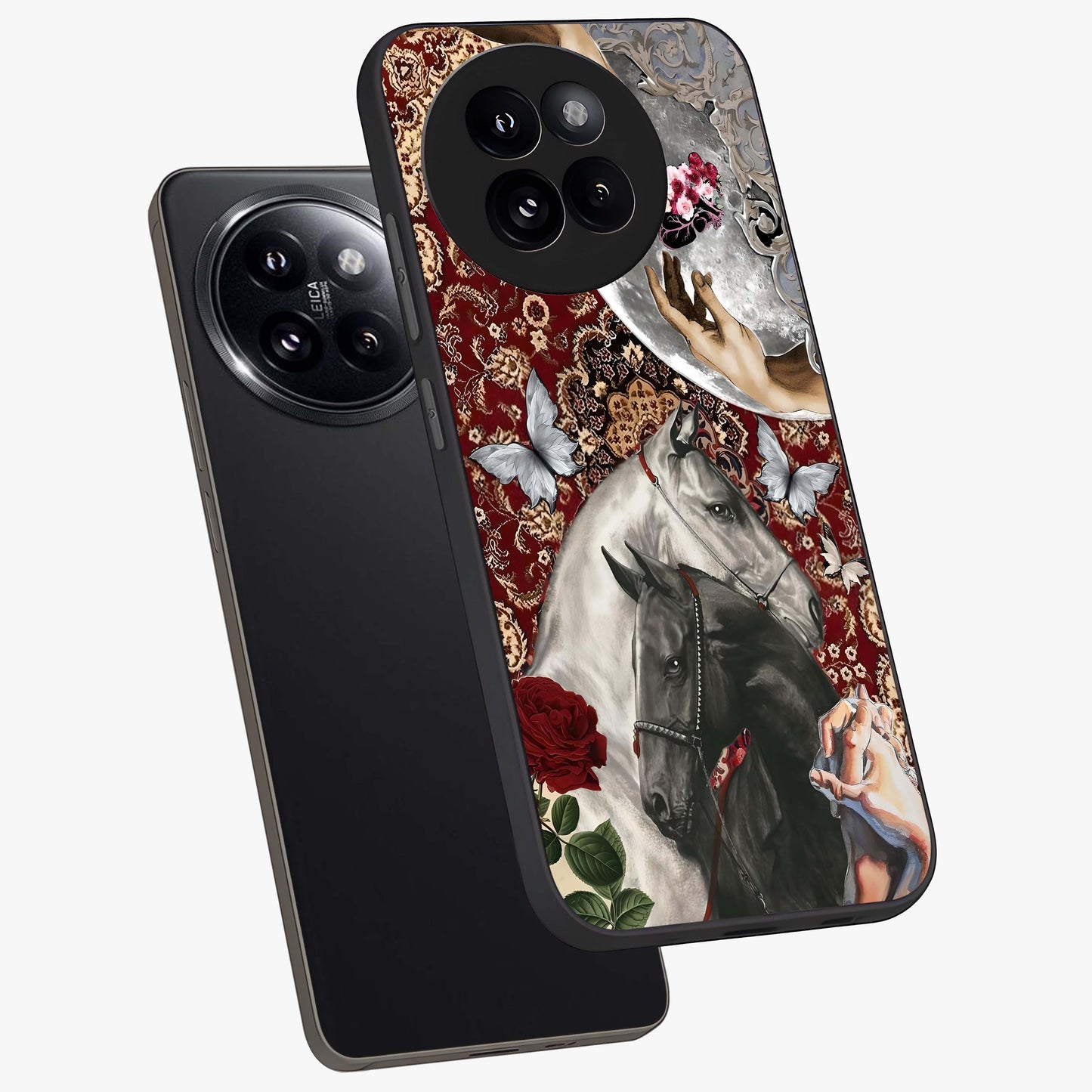Moonlit Royal Stallion Glass Case displayed in angled mockup highlighting powerful stallion illustration with royal night aesthetic.
