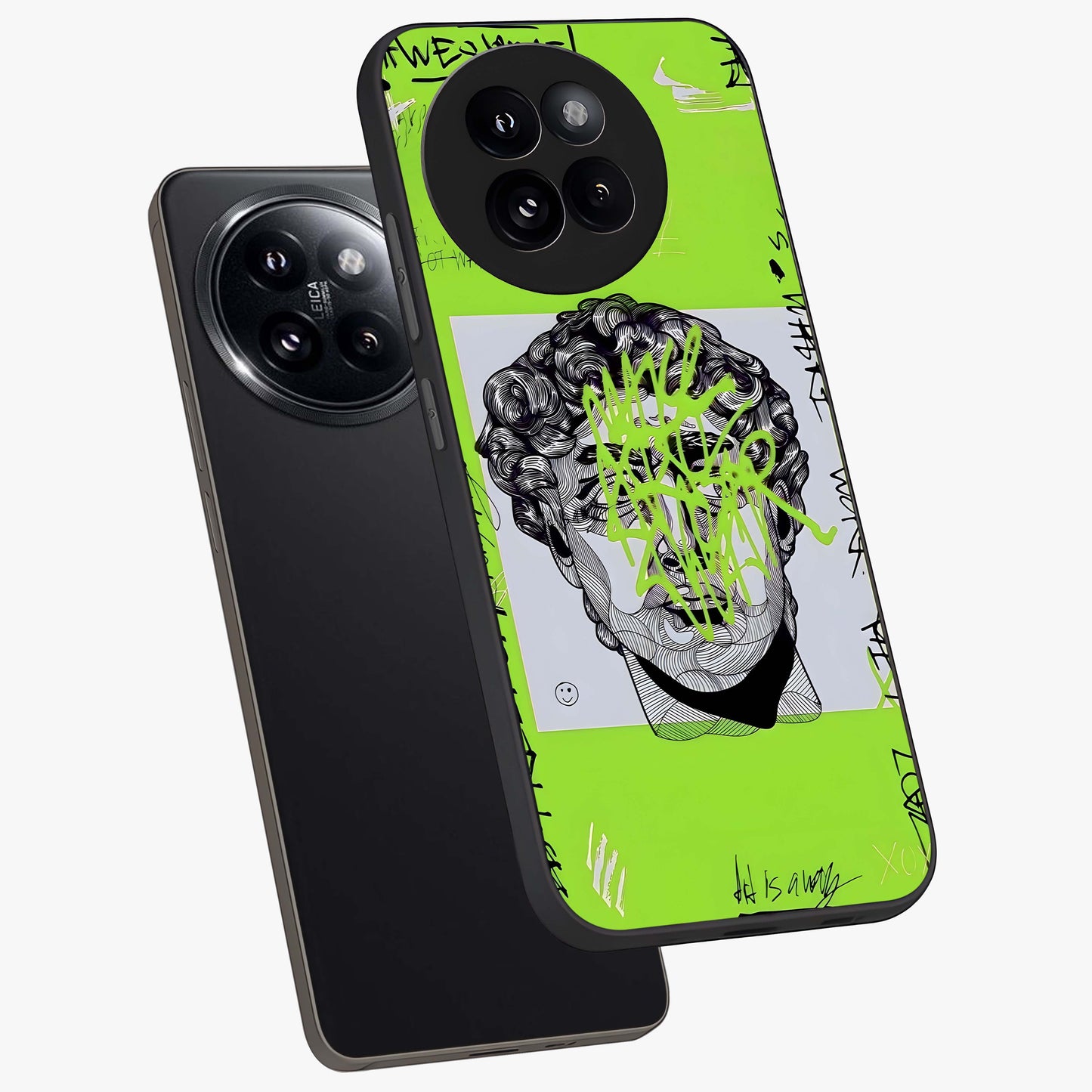 Neo Graffiti Rebellion Glass Case displayed in angled mockup highlighting urban street art design with rebellious aesthetic.