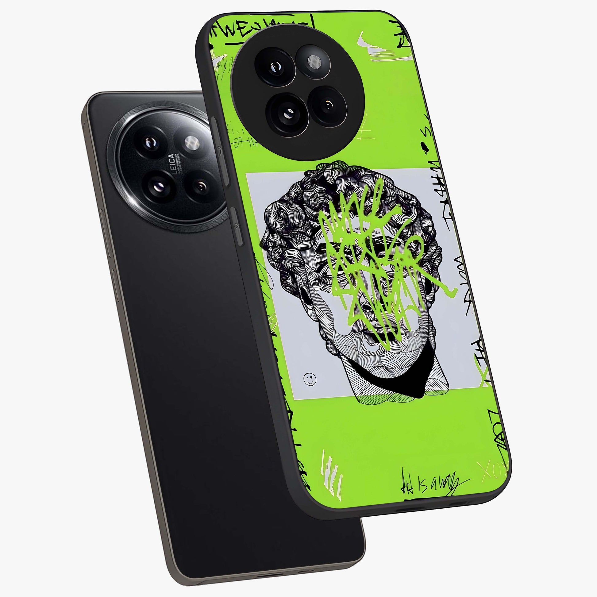 Neo Graffiti Rebellion Glass Case displayed in angled mockup highlighting urban street art design with rebellious aesthetic.