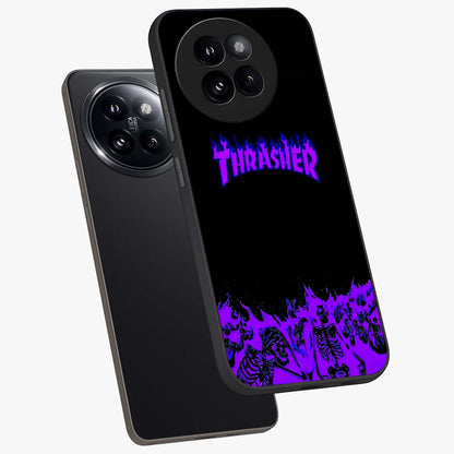 Neon Flame Riot Glass Case displayed in angled mockup highlighting glowing flame design with vibrant neon aesthetic.