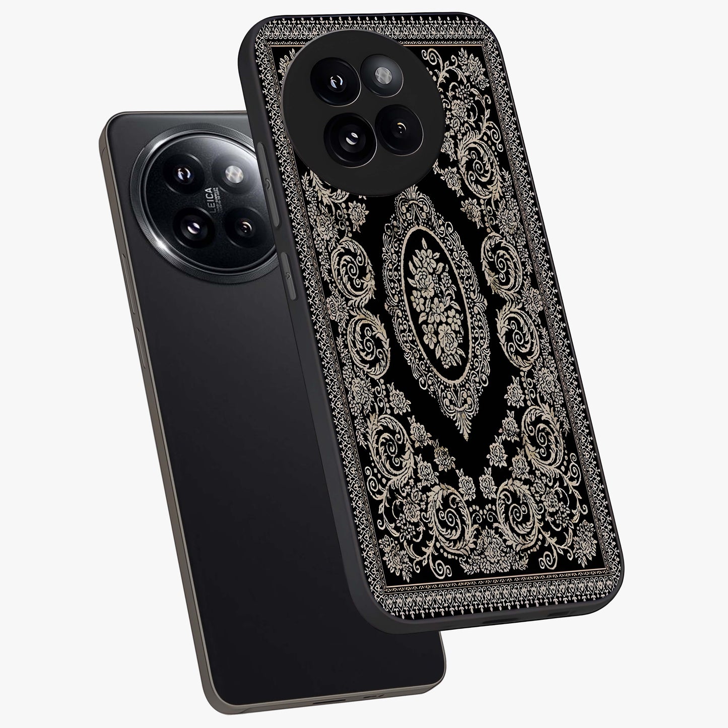 Noir Bloom Elegance Glass Case displayed in angled mockup highlighting refined flower design with stylish noir aesthetic.