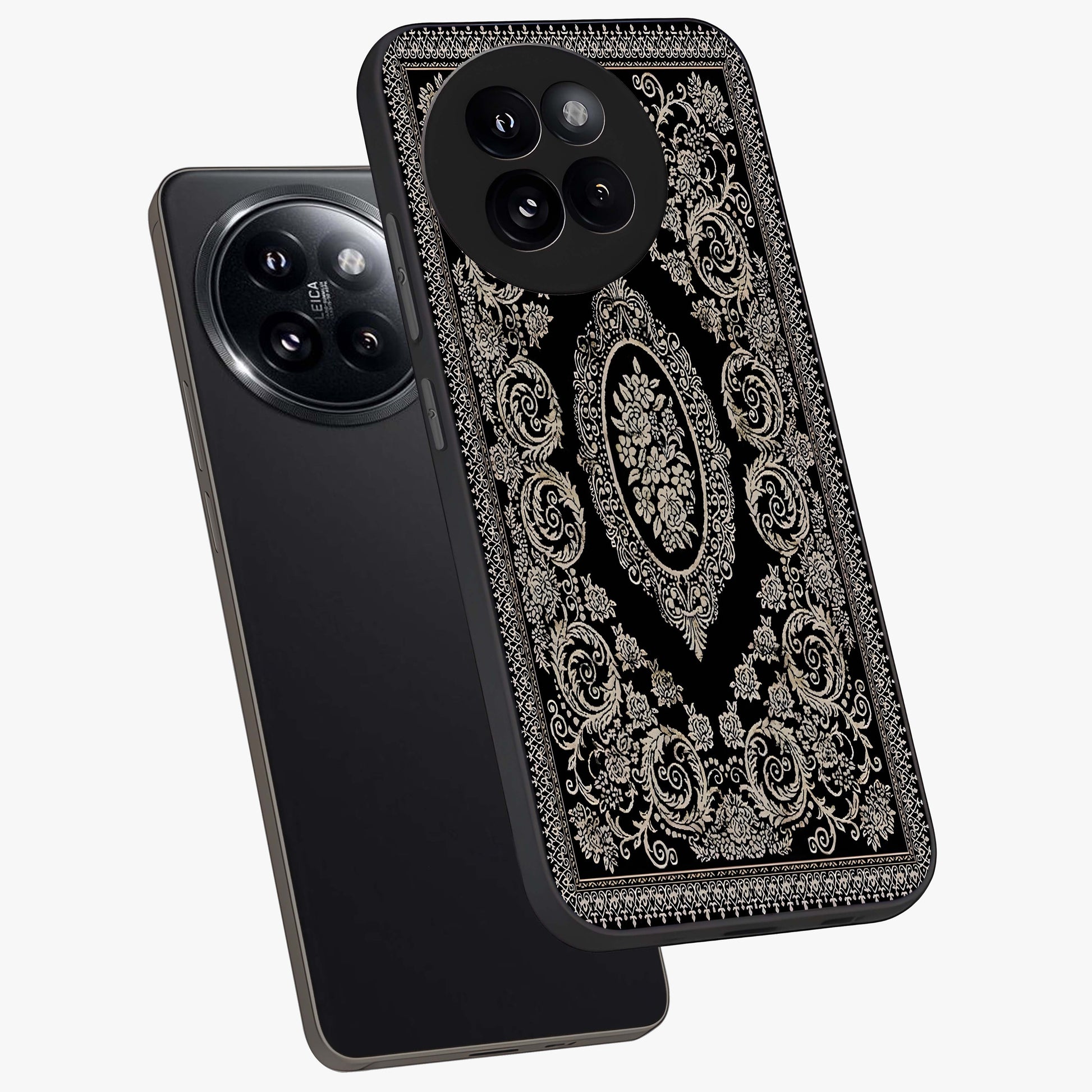 Noir Bloom Elegance Glass Case displayed in angled mockup highlighting refined flower design with stylish noir aesthetic.