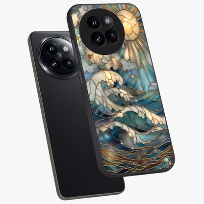 Oceanic Stained Printed Glass Case displayed in angled mockup highlighting colorful aquatic design with artistic aesthetic style.