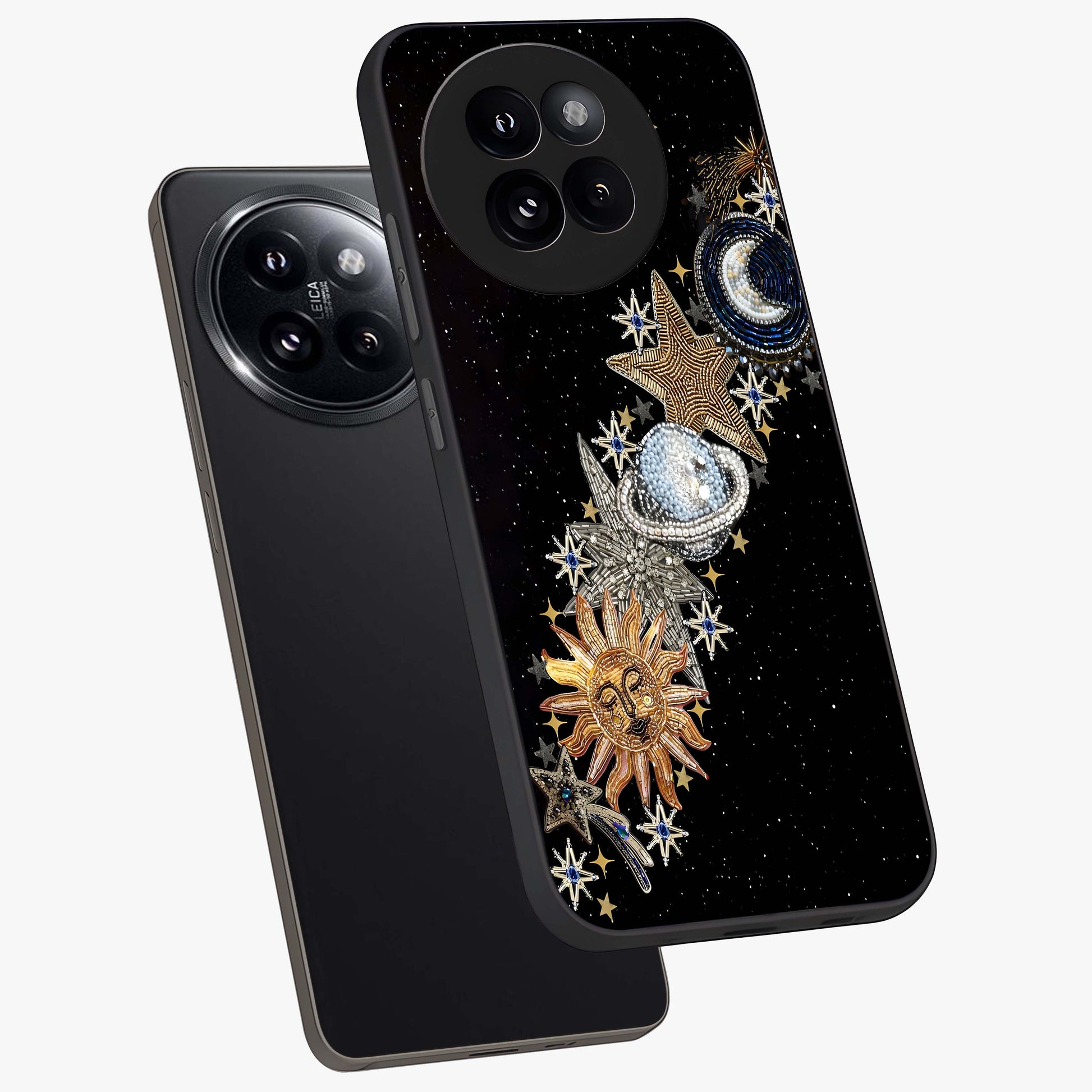 Pearls Universe Object Glass Case displayed in angled mockup highlighting celestial pearl design with dreamy aesthetic.