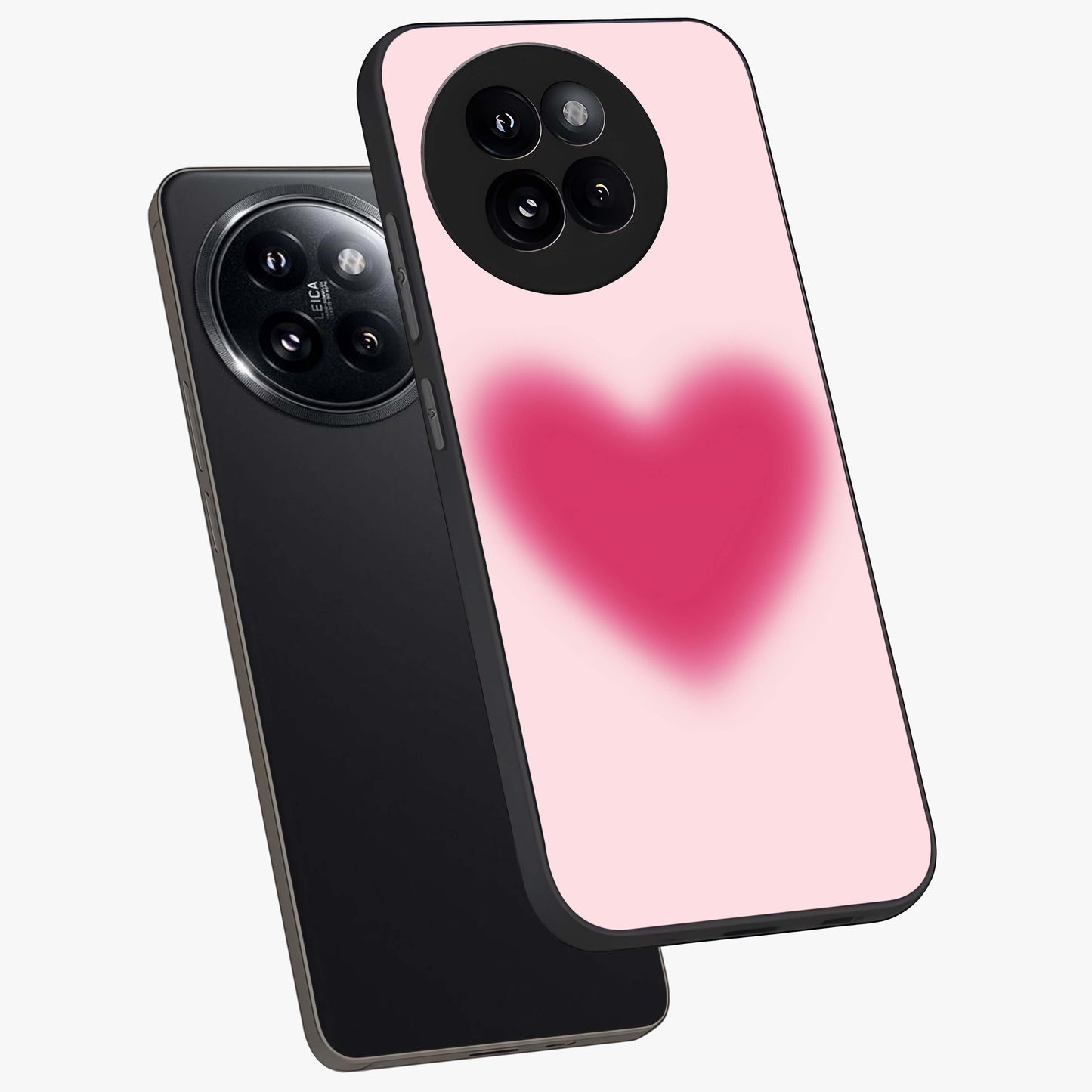 Pink Aura Heart Glass Case displayed in angled mockup highlighting vibrant pink heart design with dreamy aura aesthetic.