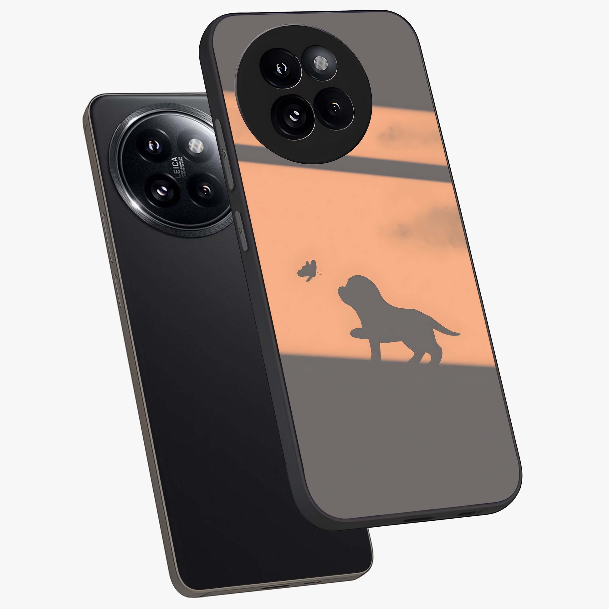 Puppy Shadow Art Glass Case displayed in angled mockup highlighting playful dog illustration with artistic shadow aesthetic.
