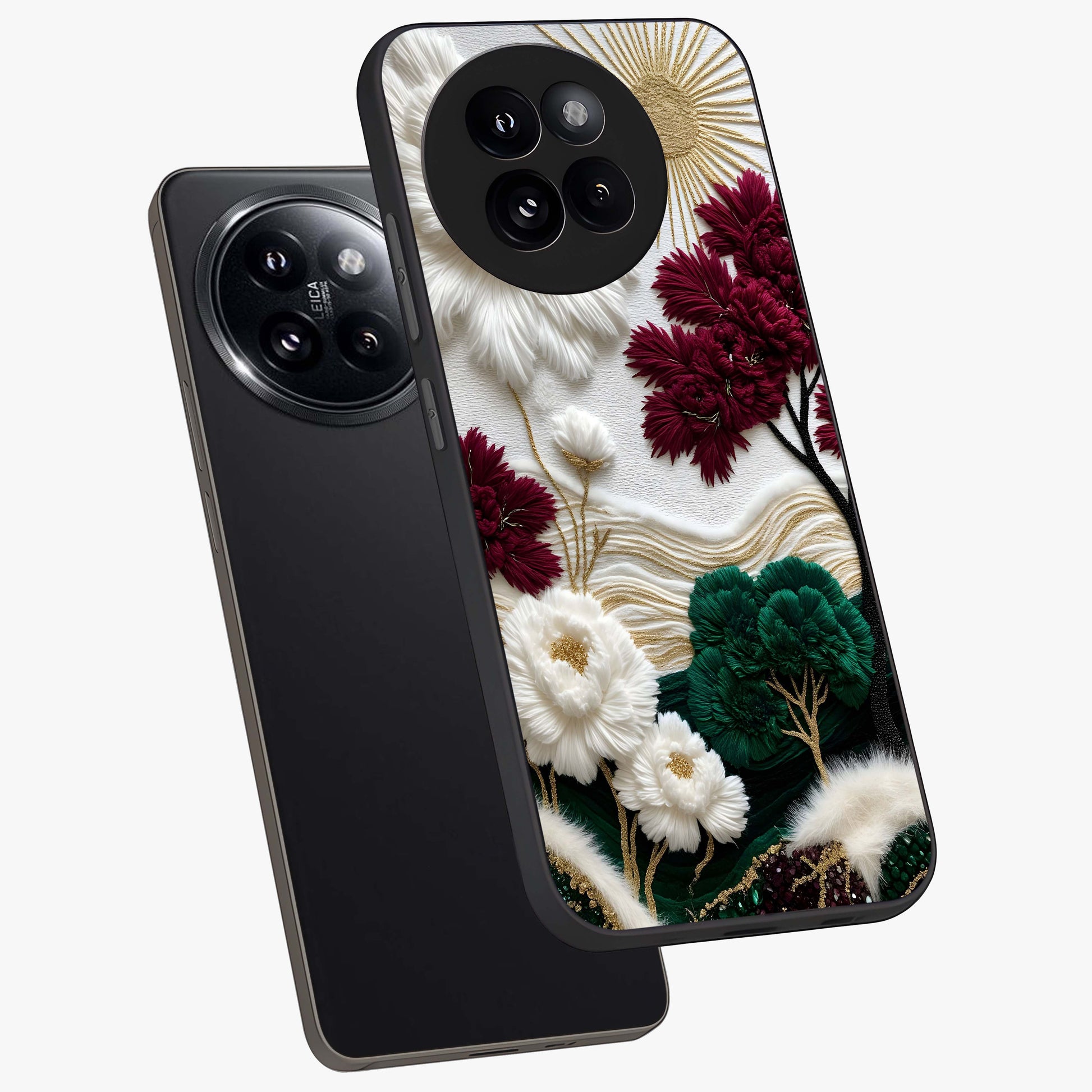 Radiant Bloom Elegance Glass Case displayed in angled mockup highlighting graceful floral design with radiant aesthetic style.