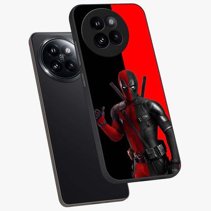 Red & Black Deadpool Theme Glass Case displayed in angled mockup highlighting vibrant superhero style illustration with action aesthetic.