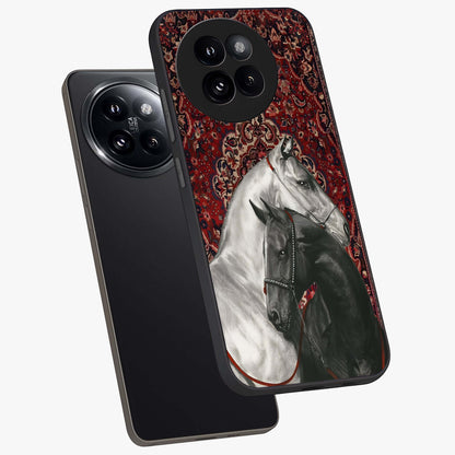 Regal Stallion Tapestry Glass Case displayed in angled mockup highlighting royal stallion design with decorative heritage aesthetic.