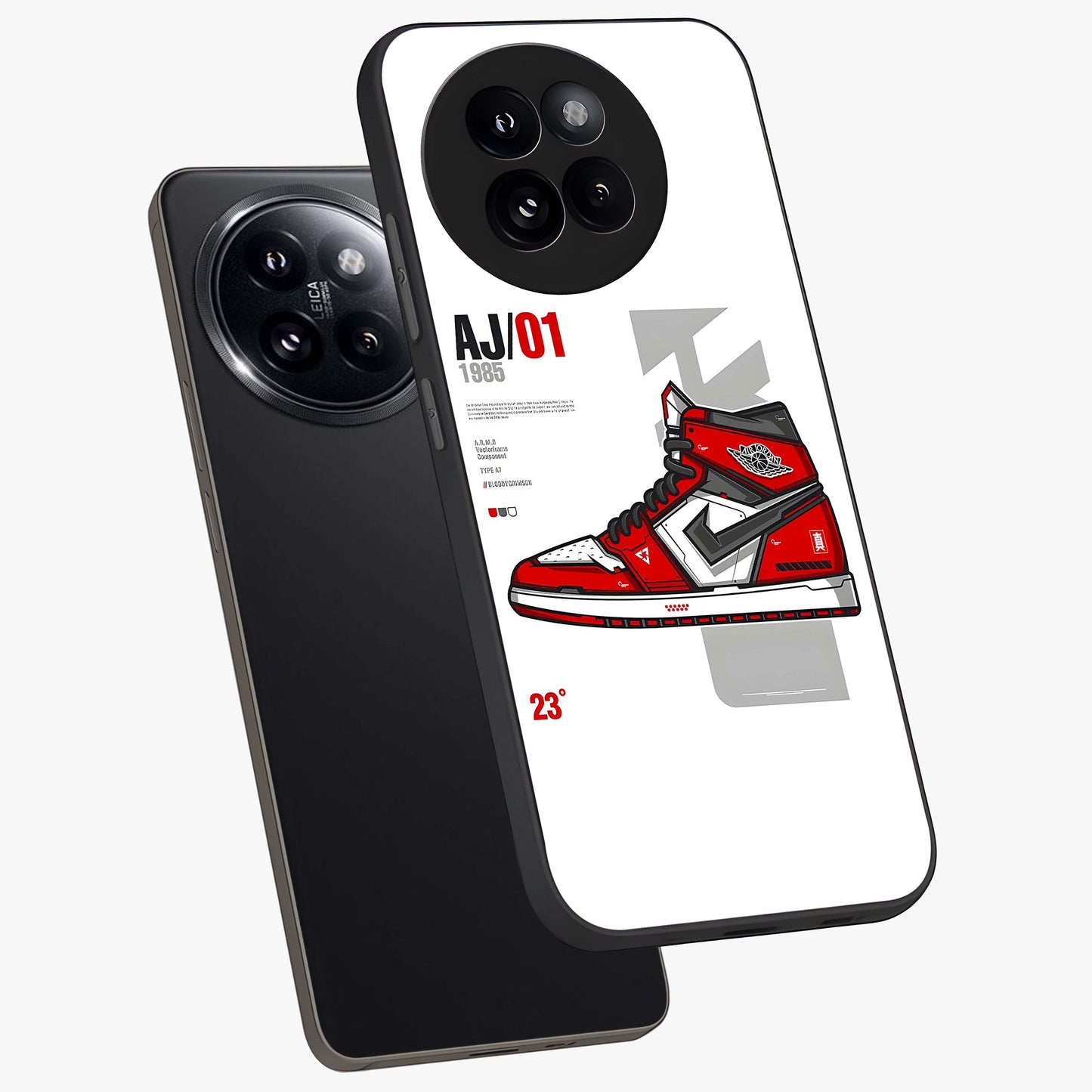 Retro Sneaker Blueprint Glass Case displayed in angled mockup highlighting detailed shoe design with sporty retro aesthetic.