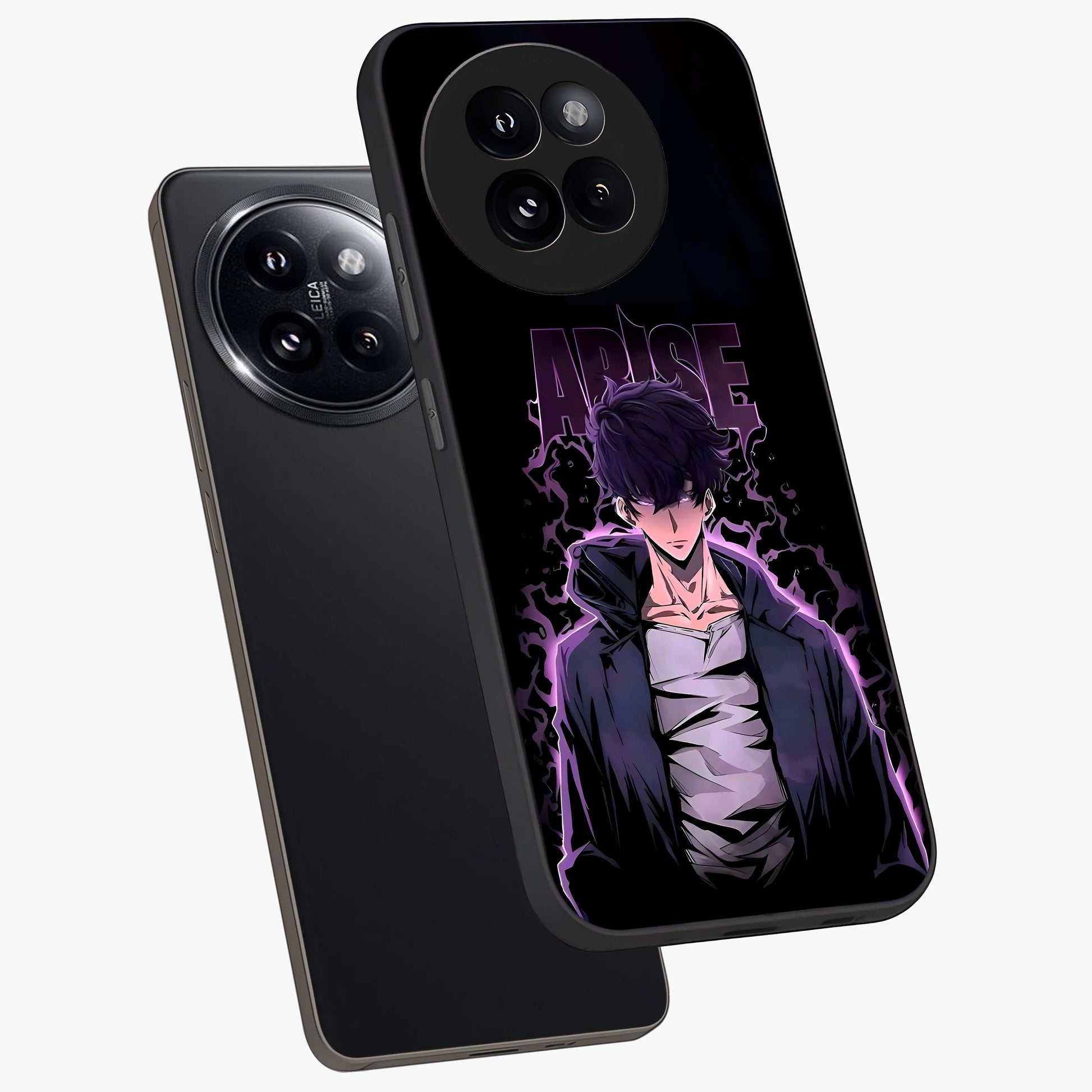 Shadow Monarch Awakening Glass Case displayed in angled mockup highlighting dramatic shadow warrior design with fantasy aesthetic.