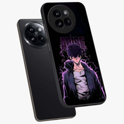 Shadow Monarch Awakening Glass Case displayed in angled mockup highlighting dramatic shadow warrior design with fantasy aesthetic.