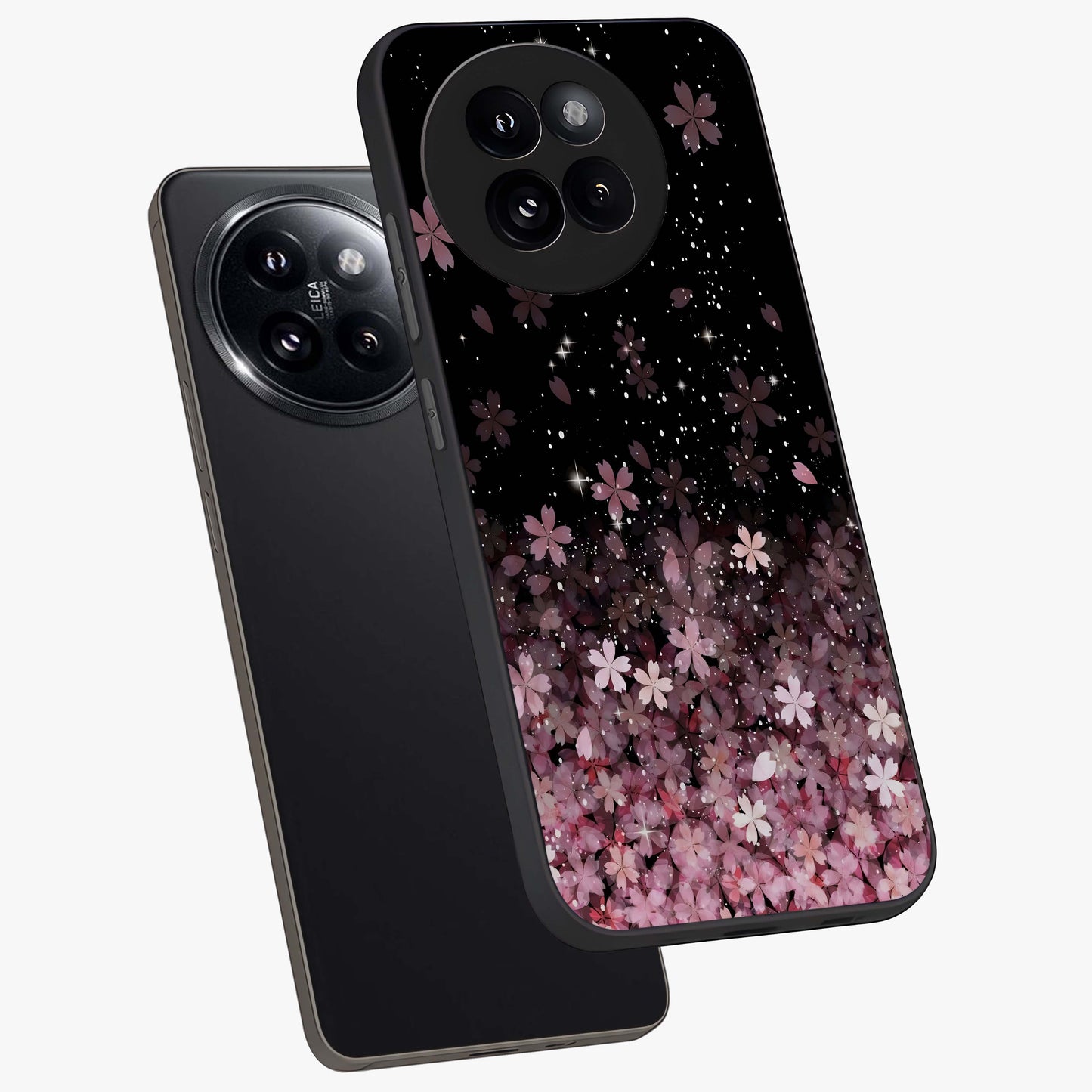 Small Starry Flowers Glass Case displayed in angled mockup highlighting tiny flower pattern with celestial aesthetic style.